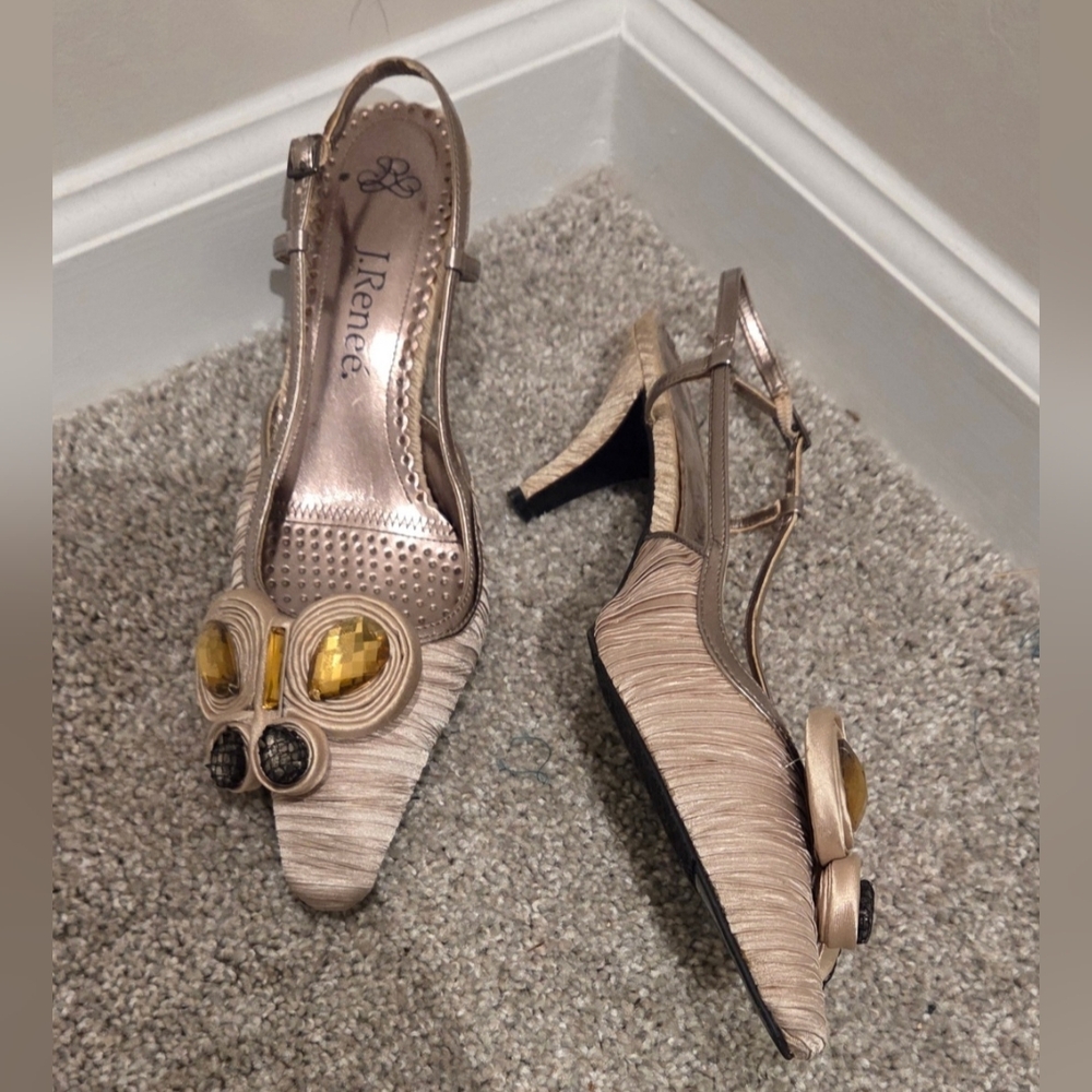 J.Renee Beige Embellished Slingback Heels - Picture 3 of 3